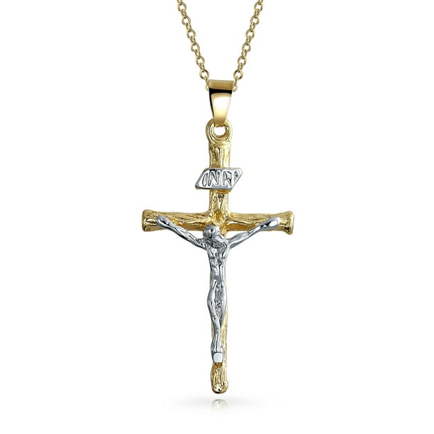 Real 18k Gold Filled Jesus Cross Lab Simulated Diamonds Crystal Charm Pendant 3"